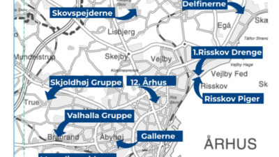 Alle spejdergrupperne i Aros Division er sat på kortet
